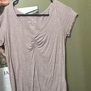 American Eagle Outfitters Mauve Striped Short Sleeve Top